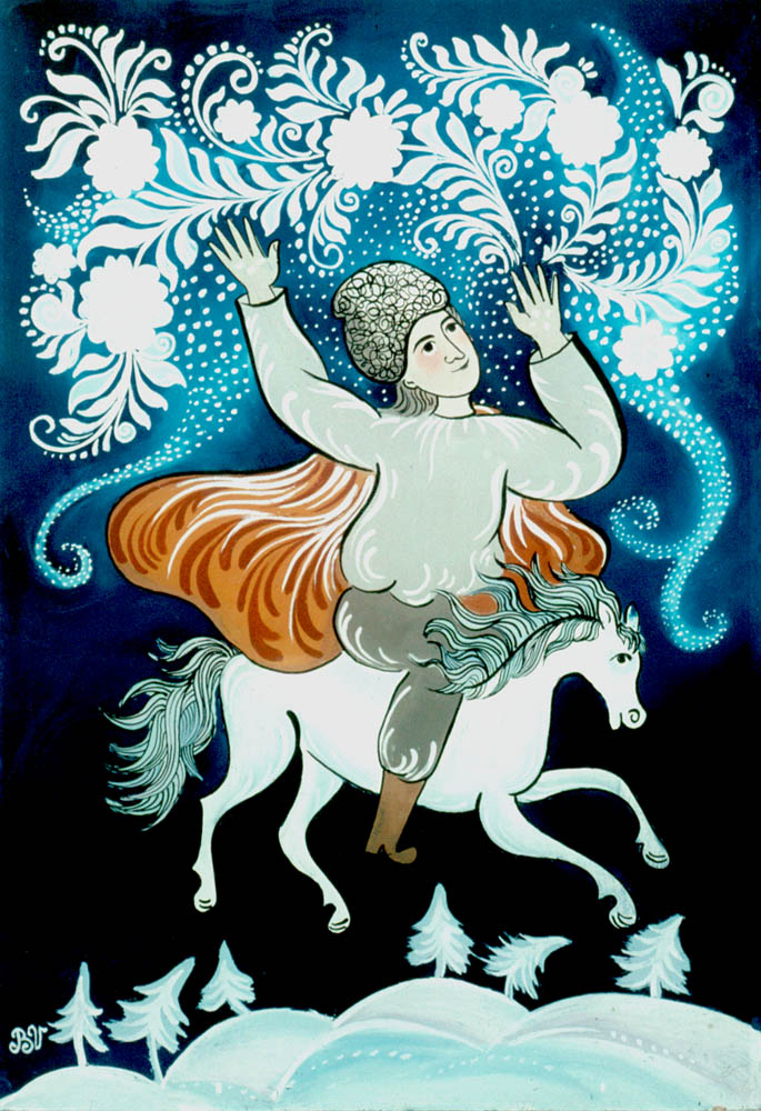maľba na sklo Mládenec na koni autorka Valéria Benáčková