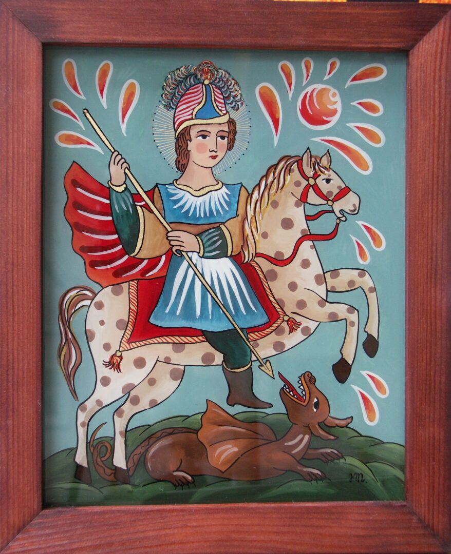maľba na sklo Svätý Juraj na koni autorka Jana Michalková