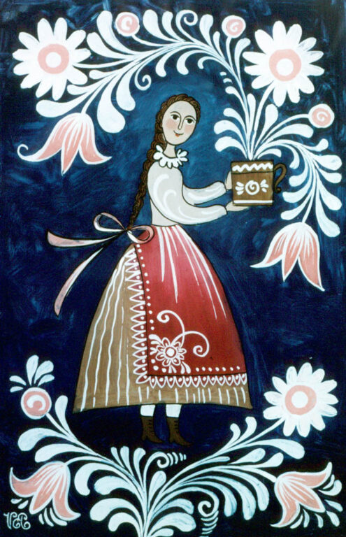 Maľba na sklo – Dievča s kvetináčom