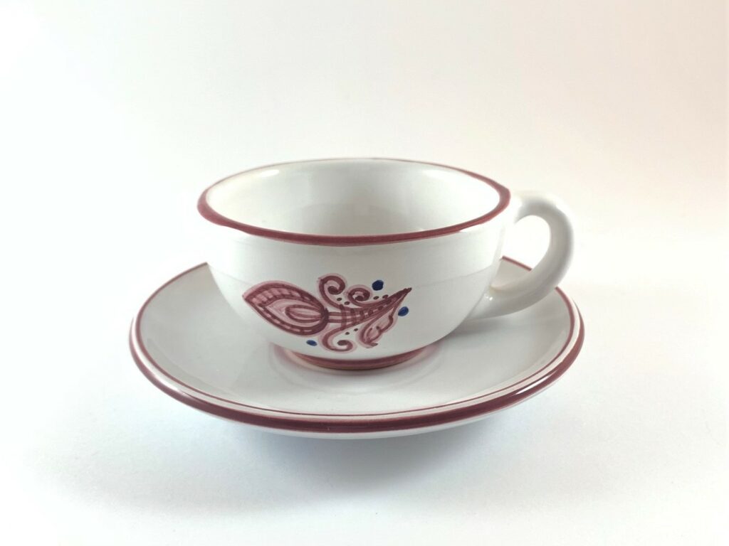 Šálka s podšálkou majoliková Bordový lístok