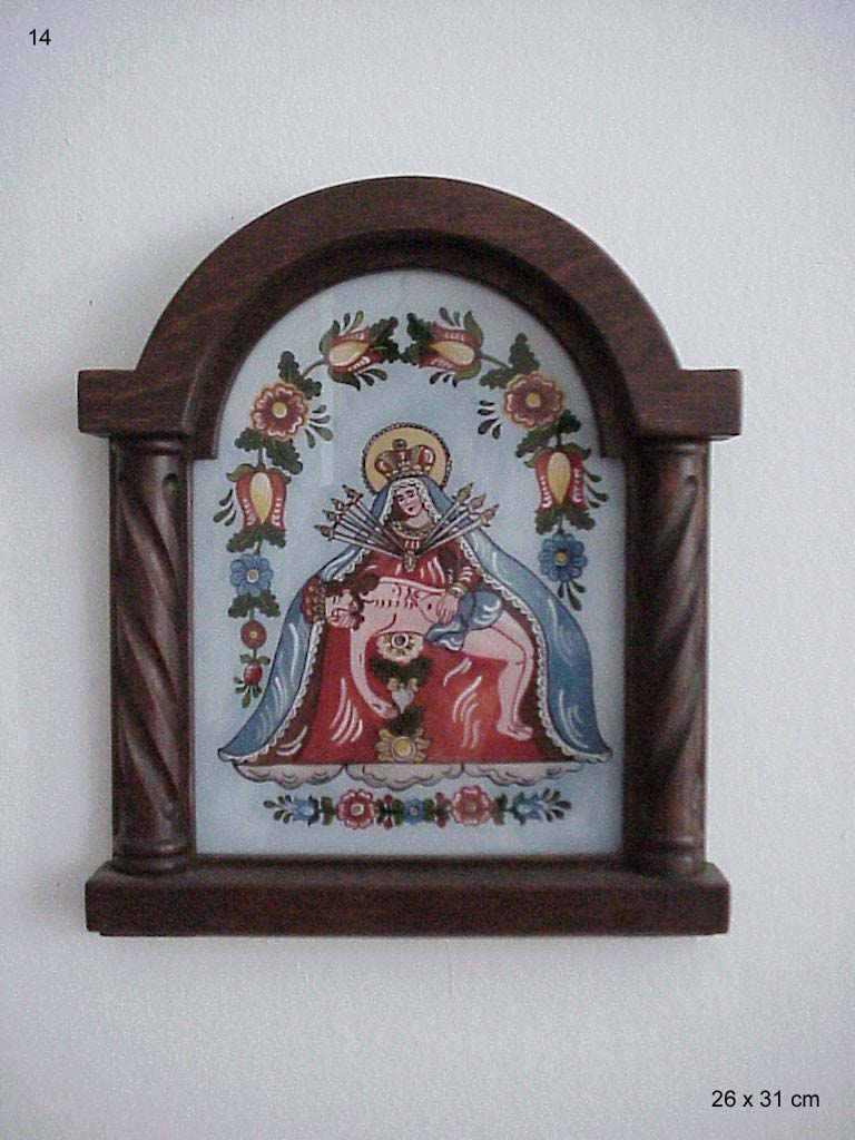 maľba na sklo Sedembolestná Panna Mária autorka Ľubica Maliariková