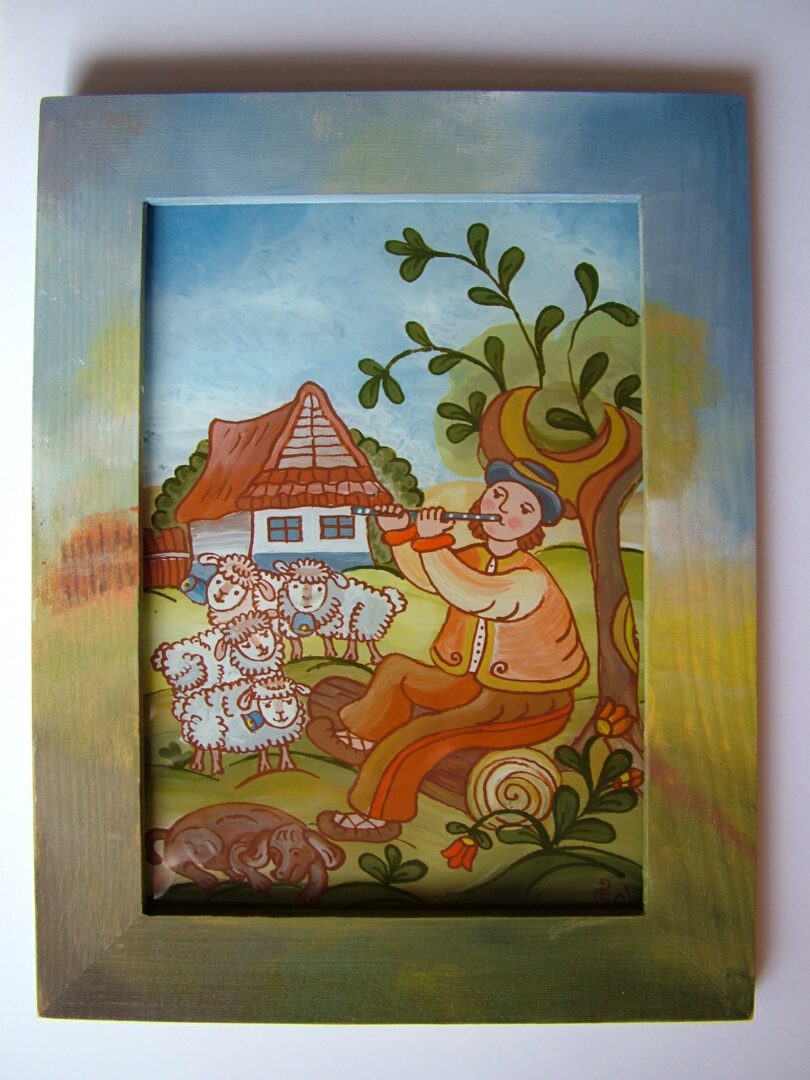 Maľba na sklo – Pastierik s ovečkami