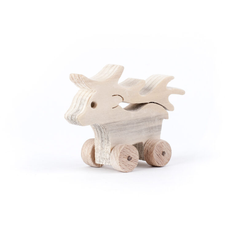 minizvieratko drevené na kolieskach jeleň