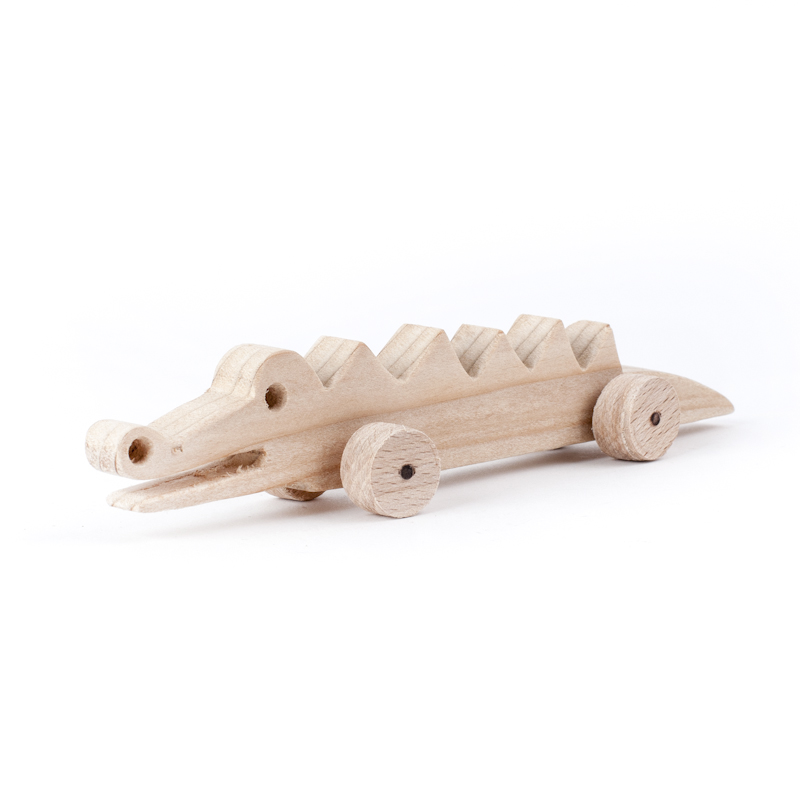 minizvieratko drevené na kolieskach krokodíl