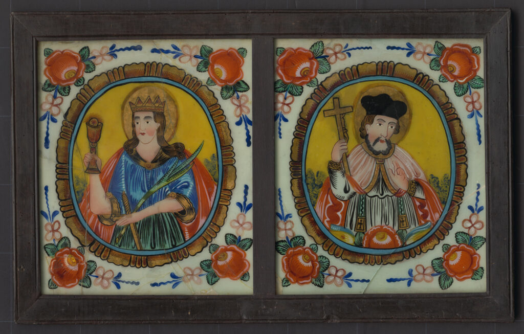 Svätí Ján a Barbora,maľba na sklo