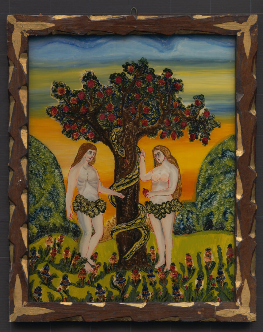 Adam a Eva, maľba na sklo