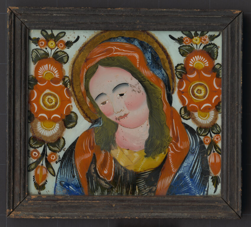 Panna Mária,maľba na sklo