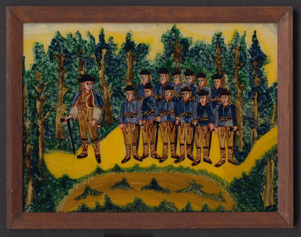 Jánošíková družina,maľba na sklo
