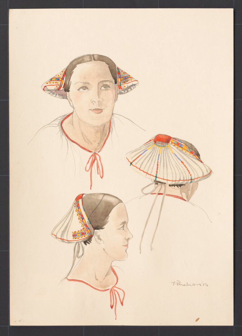 Kresba – čepiec ženský – úprava na hlave