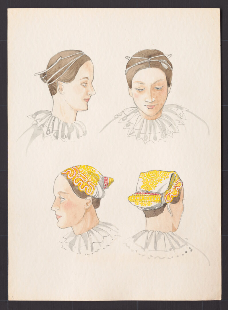 Kresba – účes ženský a úprava čepca na hlave