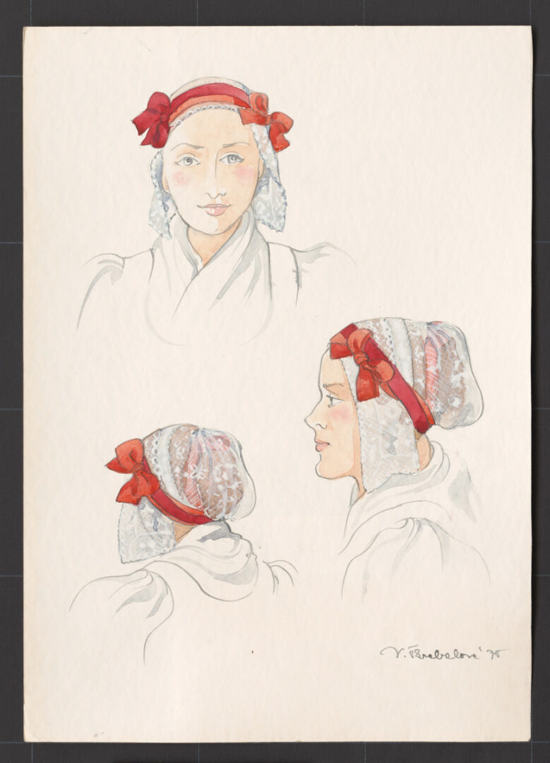 Kresba – čepiec ženský – úprava na hlave