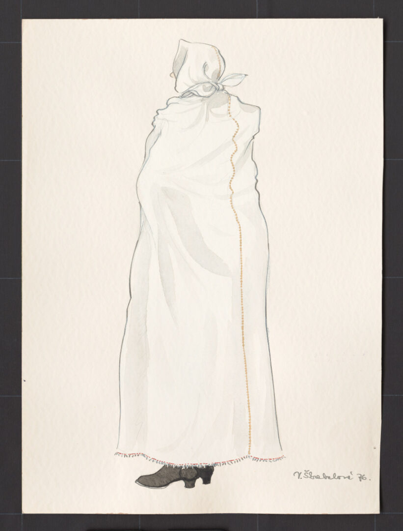 Kresba – žena v bielej plachte