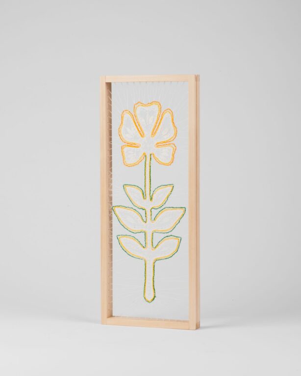 Obrázok s paličkovanou čipkou – kvet zeleno-žltý