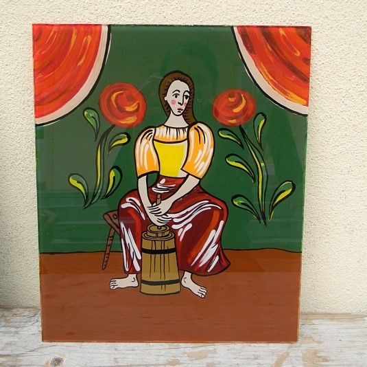 Zobraziť fotografiu maľba sklo dievča s kvetinami