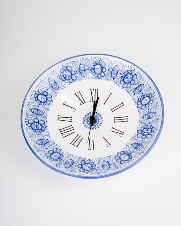 Hodiny majolikové – modrý dekor