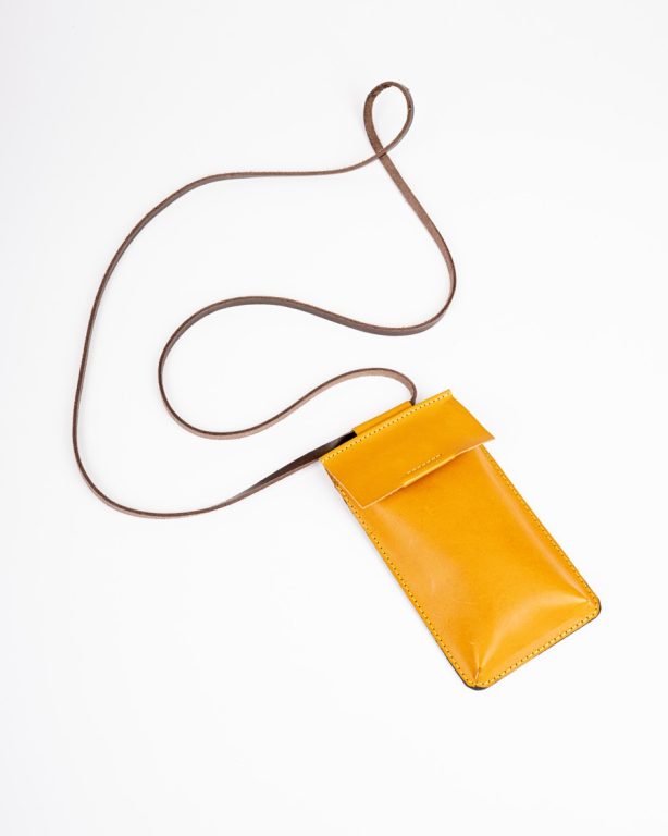 Taška kožená na mobil žltá
